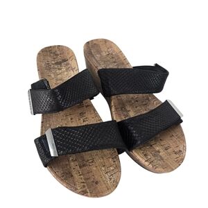Vionic Pepper Wedge Sandal Black Snake Embossed Leather Size 11 Slip On